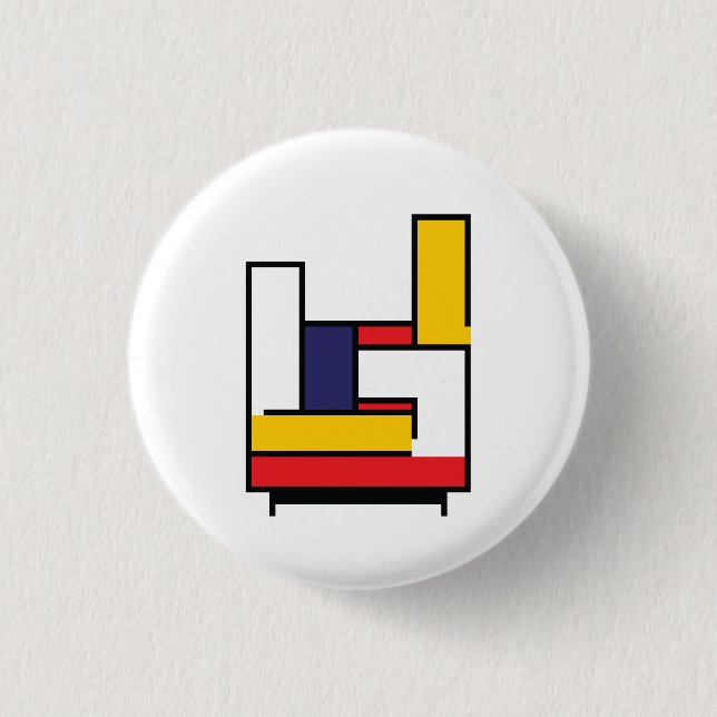 Bóton Redondo 2.54cm Mão do Rock Mondrian (Frente)