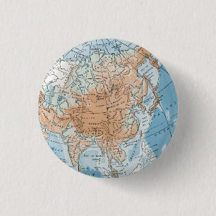 Bóton Redondo 2.54cm Mapa físico da Ásia (1916)