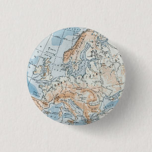 Bóton Redondo 2.54cm Mapa Físico da Europa (1916)