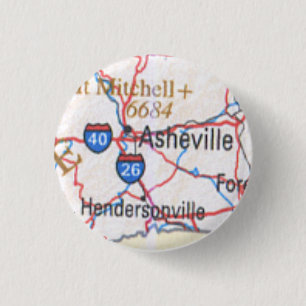 Bóton Redondo 2.54cm Mapa que mostra Asheville/botão de Hendersonville