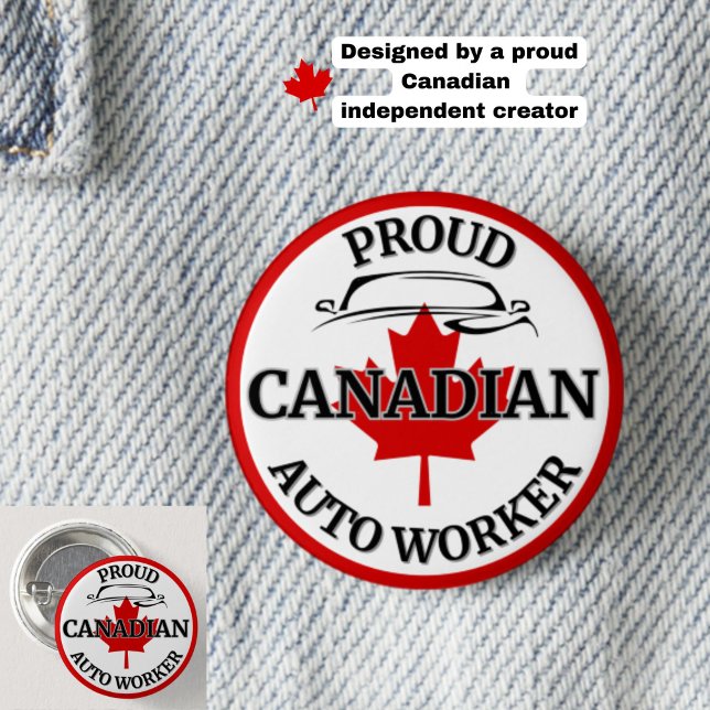Bóton Redondo 2.54cm Mapeamento "Orgulhoso Trabalhador Automático Canad (Show your Canadian auto worker pride with this classic maple leaf button. Choice of sizes.)