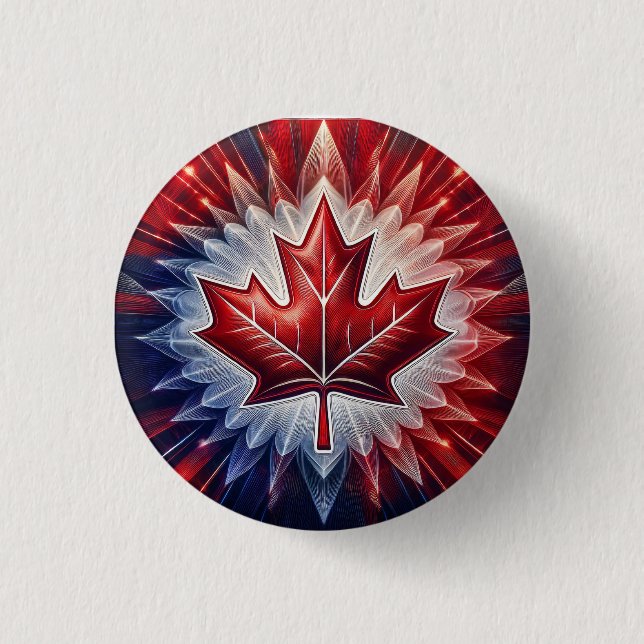 Bóton Redondo 2.54cm Maple Leaf Canadian Flag Fractal (Frente)