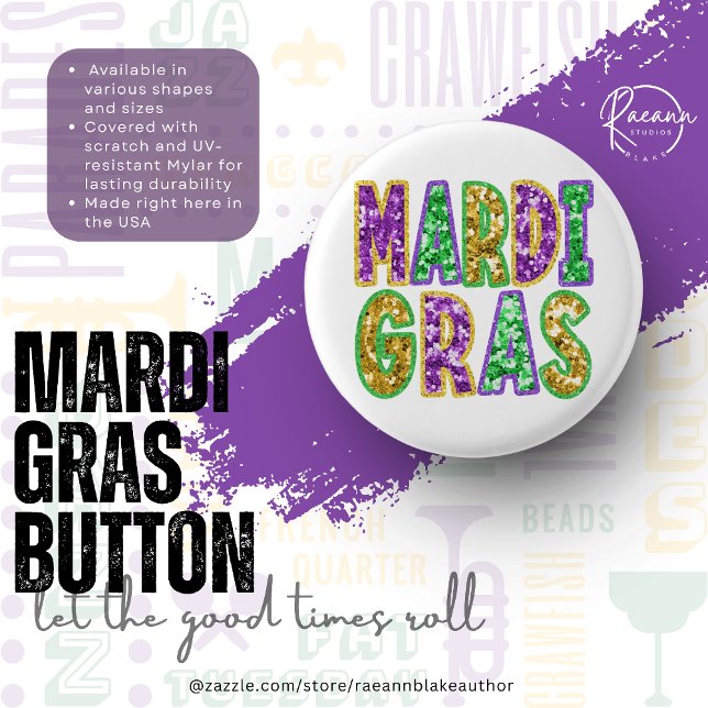 Bóton Redondo 2.54cm Mardi Gras Design Button (Criador carregado)