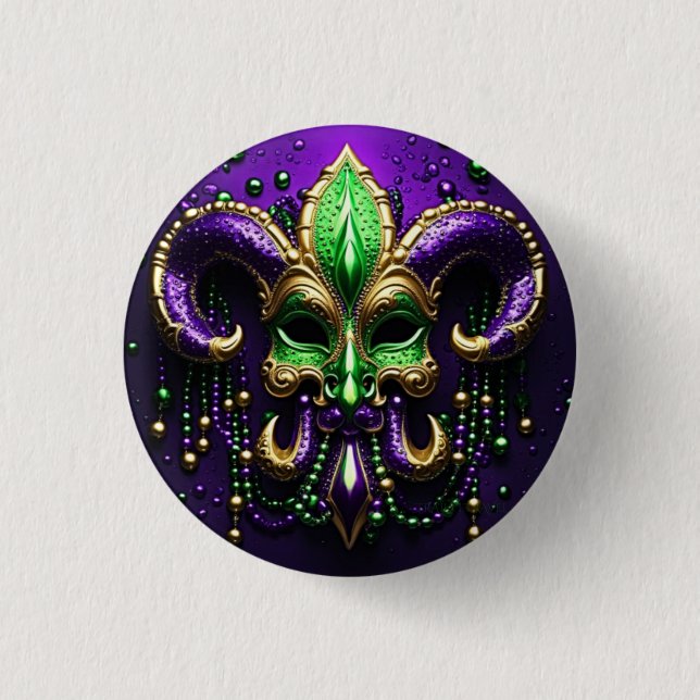 Bóton Redondo 2.54cm Mardi Gras Fleur De Lis Design (Frente)