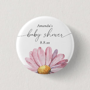 Bóton Redondo 2.54cm Margarida rosa Flor silvestre - Chás de bebê