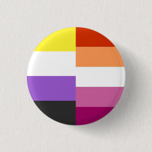 Bóton Redondo 2.54cm Mashup da bandeira lésbica não-binária 50-50% (amb