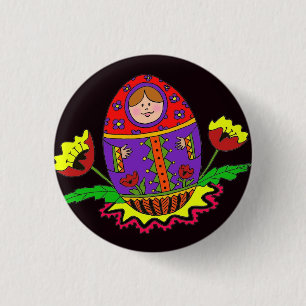 Bóton Redondo 2.54cm Matryoshka Pysanka Folk Art Ucraniano