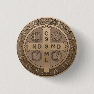 Bóton Redondo 2.54cm Medalha de São Bento Cruz de Proteção Católica