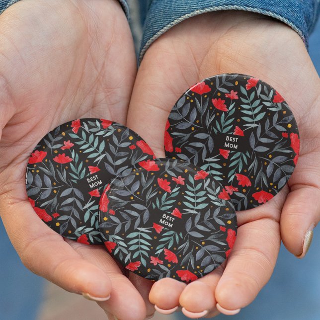 Bóton Redondo 2.54cm Melhor mãe, flores vermelhas, jardim mágico (Criador carregado)