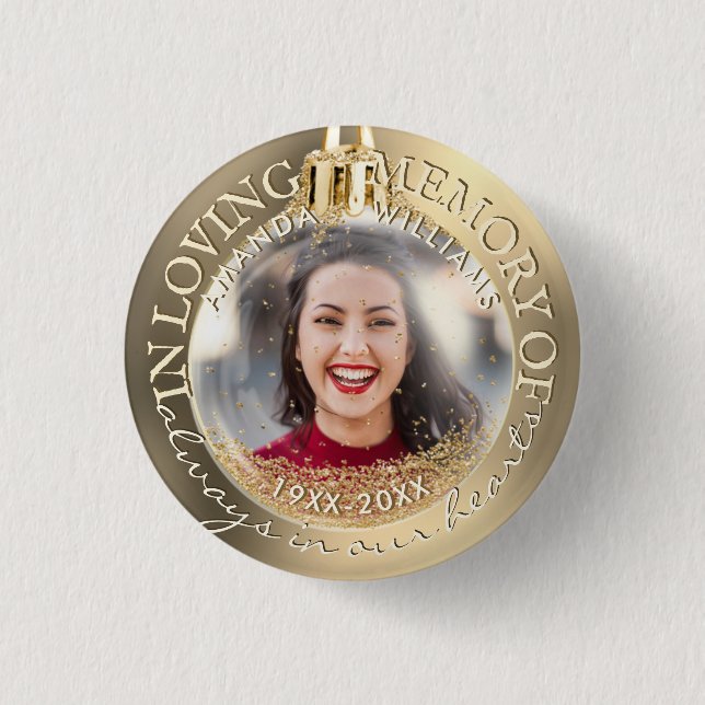 Bóton Redondo 2.54cm Memorial Dourado Elegante de Natal Feriado (Frente)