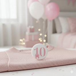 Bóton Redondo 2.54cm Menina de 10 anos de idade com laço rosa botão