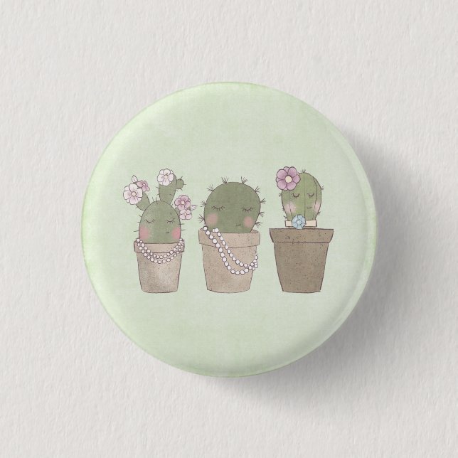 Bóton Redondo 2.54cm Meninas de Cactus Bonitas Vestindo Joias (Frente)