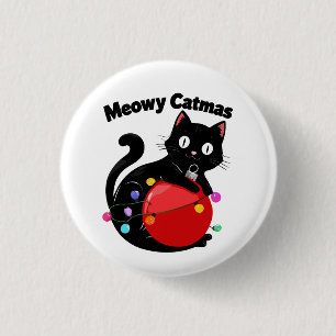 Bóton Redondo 2.54cm Meowy Catmas - Gato com enfeite de Natal