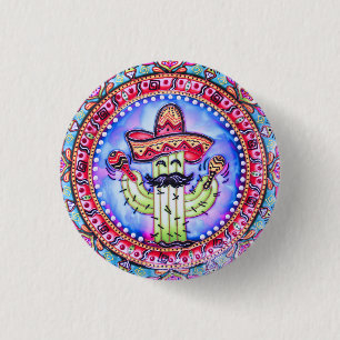 Bóton Redondo 2.54cm Mexicano Fiesta Cinco de Mayo Sombrero Hat Blue Re