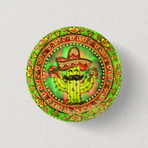 Bóton Redondo 2.54cm Mexicano Fiesta Cinco de Mayo Sombrero Hat Green