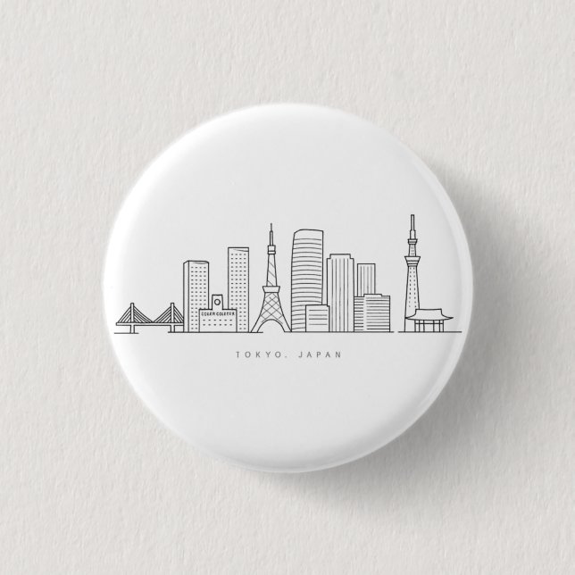 Bóton Redondo 2.54cm Minimalist Tokyo Skyline Illustration (Frente)