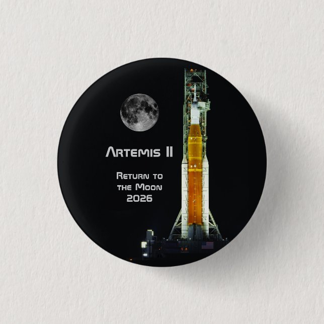 Bóton Redondo 2.54cm Missão Artemis II na Lua (Frente)