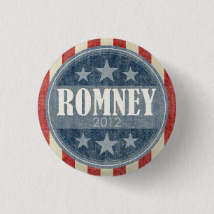 Bóton Redondo 2.54cm Mitt Romney - estrelas e listras de safra