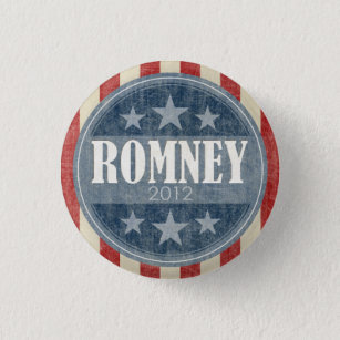 Bóton Redondo 2.54cm Mitt Romney - estrelas e listras de safra