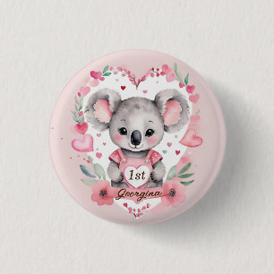 Bóton Redondo 2.54cm Modern Chic Watercolor Koala Rosa Favor de Anivers