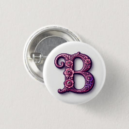 Bóton Redondo 2.54cm Modern Metallic Rosemaling Letter B, Pink/Purple
