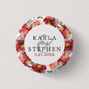 Bóton Redondo 2.54cm Moldura das Flores do Jardim Vermelho Profundo