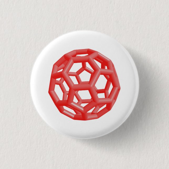 Bóton Redondo 2.54cm Molécula de Buckminsterfullerene (vermelha) (Frente)