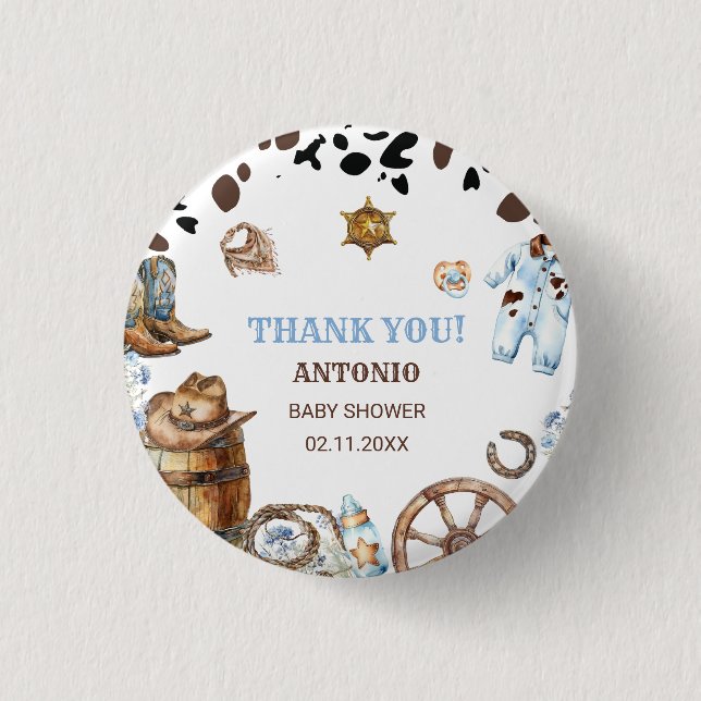 Bóton Redondo 2.54cm Moleque elegante de aquarela Pequeno Cowboy RodePa (Frente)