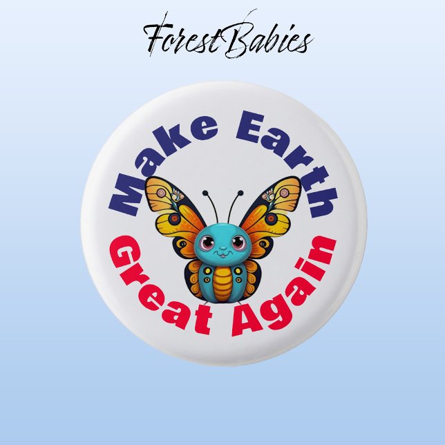 Bóton Redondo 2.54cm Monarch Butterfly, Faça Excelente Da Terra Novamen (Monarch Butterfly 🦋 ForestBabies Button)