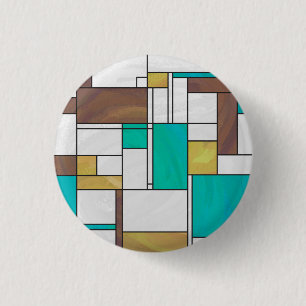 Bóton Redondo 2.54cm Mondrian Marrom Amarelo Estampa Teal
