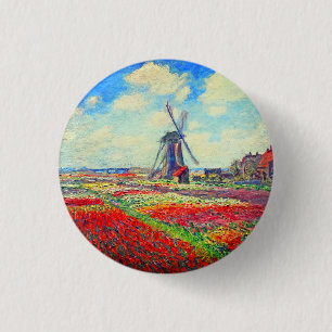 Bóton Redondo 2.54cm Monet Tulips Windmill