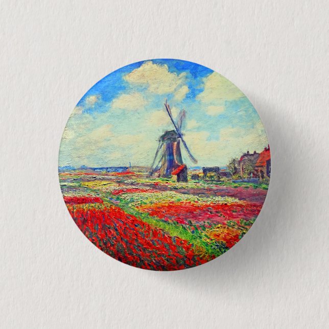 Bóton Redondo 2.54cm Monet Tulips Windmill (Frente)