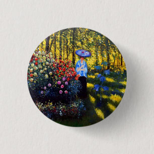 Bóton Redondo 2.54cm Monet Woman com Parasol no Jardim
