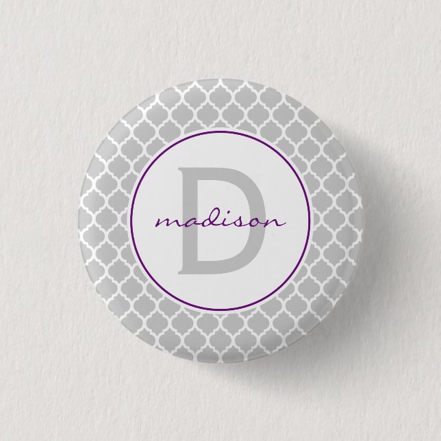 Bóton Redondo 2.54cm Monograma cinzento de Quatrefoil (Frente)