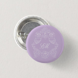 Bóton Redondo 2.54cm Monograma de casamento Lavender Victorian Crest