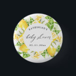 Bóton Redondo 2.54cm monograma de chá de fraldas de flores de fruta de<br><div class="desc">Nossa coleção de "buquê de limão" apresenta a ilustração aquarela de limoeiros de frutas e flores com folhagem ampla. Esta coleção vem em lindas cores do limão verde e amarelos com diferentes fundos textura branca de papel branco e preto. Verifique se há mais itens desta coleção no nosso armazenamento e...</div>