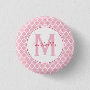 Bóton Redondo 2.54cm Monograma de Quatrefoil Rosa