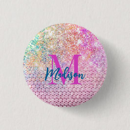 Bóton Redondo 2.54cm monograma faux glitter rhinestone cor-de-rosa-unic