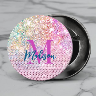 Bóton Redondo 2.54cm monograma faux glitter rhinestone cor-de-rosa-unic