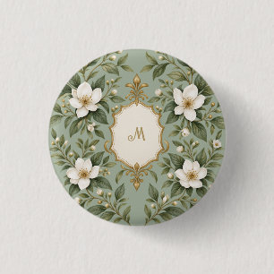 Bóton Redondo 2.54cm Monograma Floral Botânico Personalizado em Verde S