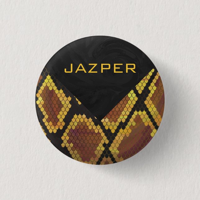 Bóton Redondo 2.54cm Monograma Impressão Cobra Marrom e Dourado (Frente)