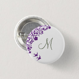 Bóton Redondo 2.54cm Monograma Inicial de Leitura Floral Verde Roxo