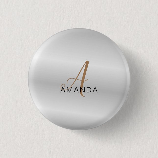 Bóton Redondo 2.54cm Monograma profissional simples adicione seu nome (Frente)