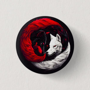 Bóton Redondo 2.54cm Moon Crimson Red White Wolf