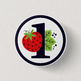 Bóton Redondo 2.54cm Morango Um Aniversário Garota Bebê 1 rua Primeira