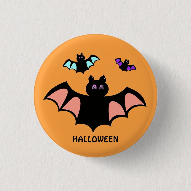Bóton Redondo 2.54cm Morcegos Assustadores de Halloween em Laranja (Frente)