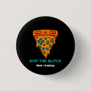Bóton Redondo 2.54cm Morde a Falha Retro 8-Bit Pixel Pizza Gamer