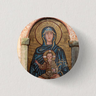 Bóton Redondo 2.54cm Mosaico da Virgem Maria e Jesus