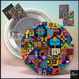Bóton Redondo 2.54cm Mosaico de Colcha Geométrica de Arte Popular Abstr