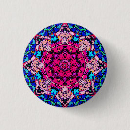 Bóton Redondo 2.54cm Mosaico Rosa Mandala Floral Psicélico Retro